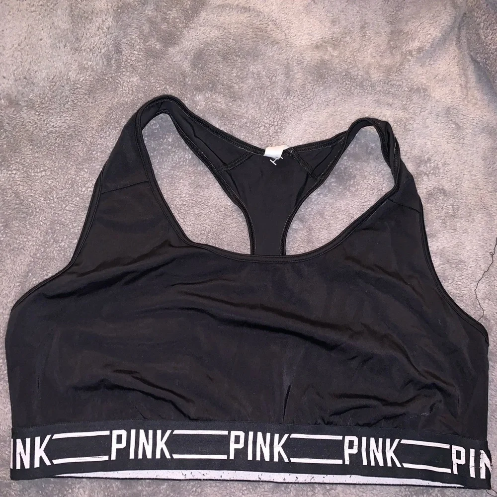 PINK Victoria's Secret Racerback Black Sports Bra with Logo Band